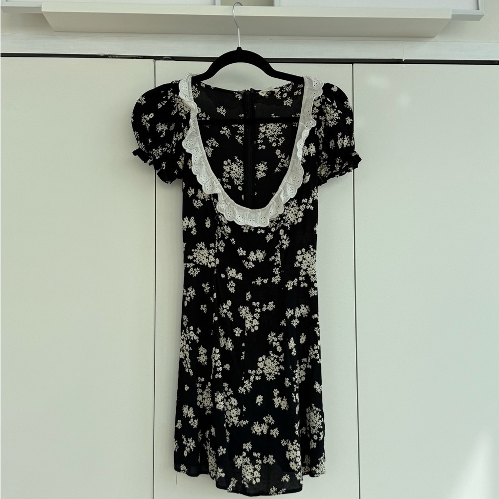 For Love & Lemons Floral Black & White Lace Mini Dress XS